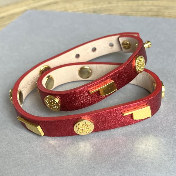 Rustic Cuff OKLAHOMA Double Wrap Leather and Stainless Logo Leather Bracelet Red - Picture 2 of 3